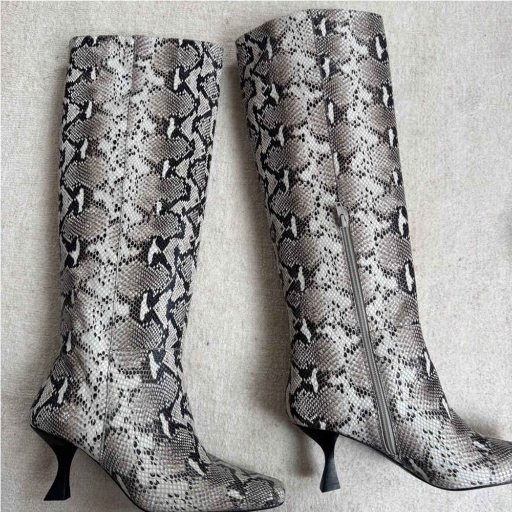 LPA Snakeskin Heeled Boots - Black and White